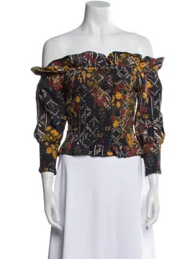 Pre-owned Chufy Floral Print Off-the-shoulder Crop Top In Blue