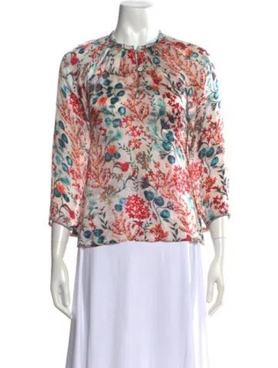 Pre-owned Chufy Floral Print Three-quarter Sleeve Blouse In Neutrals