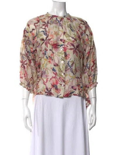 Pre-owned Chufy Floral Print Three-quarter Sleeve Blouse In Red