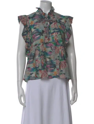 Pre-owned Chufy Floral Print Tie Neck Blouse In Blue