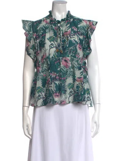 Pre-owned Chufy Floral Print Tie Neck Blouse In Green
