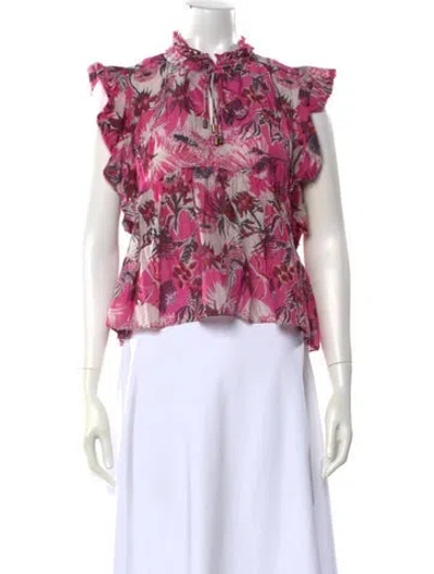 Pre-owned Chufy Floral Print Tie Neck Blouse In Pink