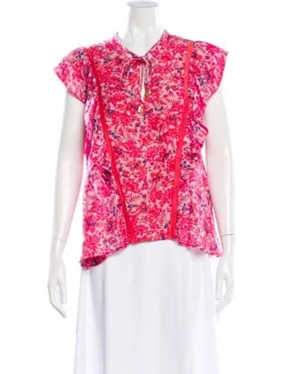 Pre-owned Chufy Floral Print Tie Neck Blouse In Pink