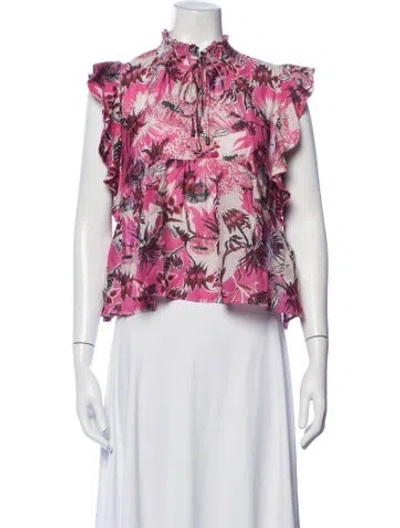 Pre-owned Chufy Floral Print Tie Neck Blouse In Pink