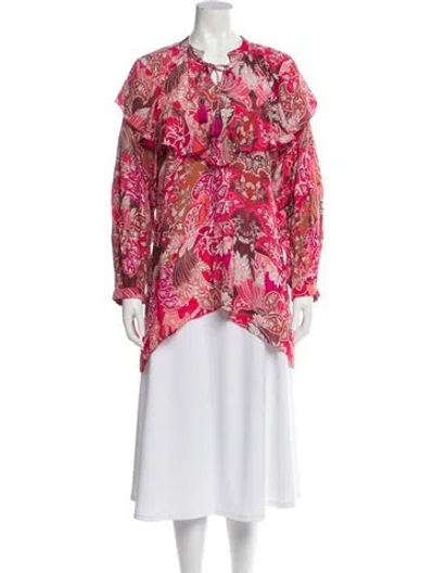 Pre-owned Chufy Floral Print Tie Neck Blouse In Red