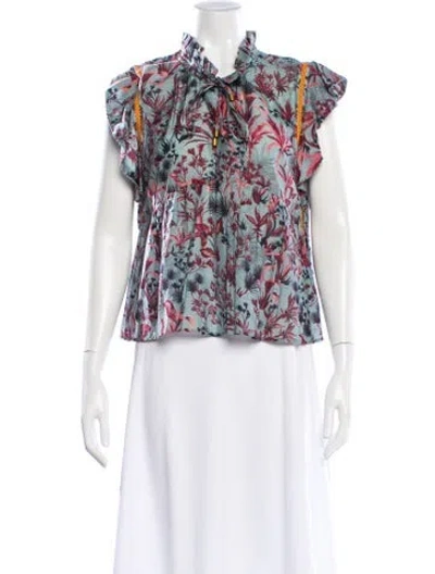 Pre-owned Chufy Floral Print Tie Neck Blouse In Red