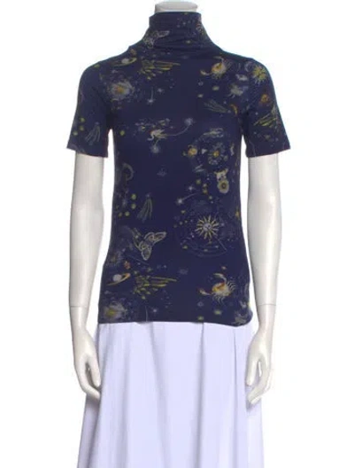Pre-owned Chufy Floral Print Turtleneck T-shirt W/ Tags In Blue