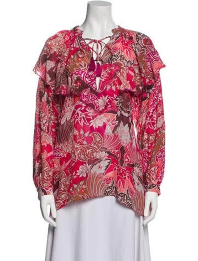 Pre-owned Chufy Floral Print V-neck Blouse In Red