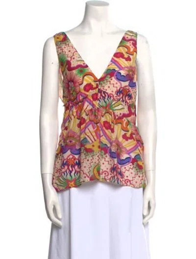 Pre-owned Chufy Floral Print V-neck Blouse W/ Tags In Neutral