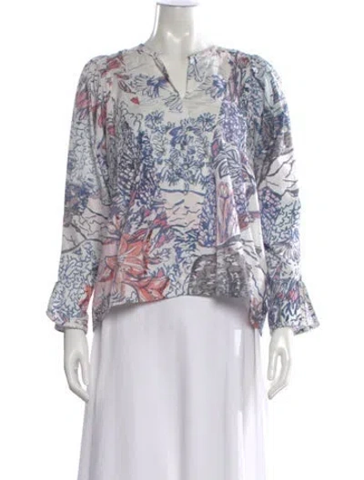 Pre-owned Chufy Floral Print V-neck Blouse In White