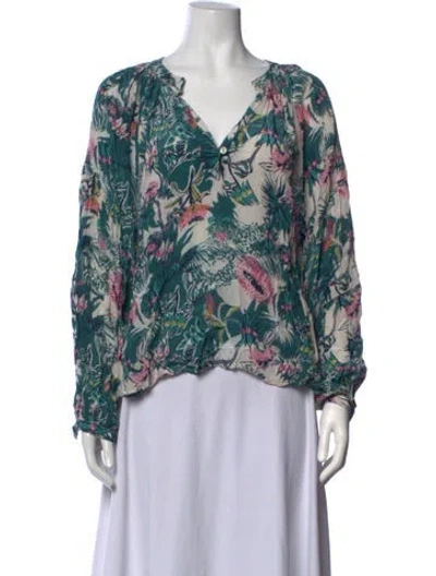 Pre-owned Chufy Floral Print V-neck Blouse In White