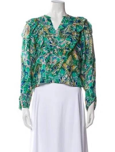 Pre-owned Chufy Floral Print V-neck Crop Top In Green