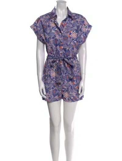 Pre-owned Chufy Floral Print V-neck Romper In Blue