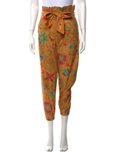 Pre-owned Chufy Graphic Print Straight Leg Pants In Yellow