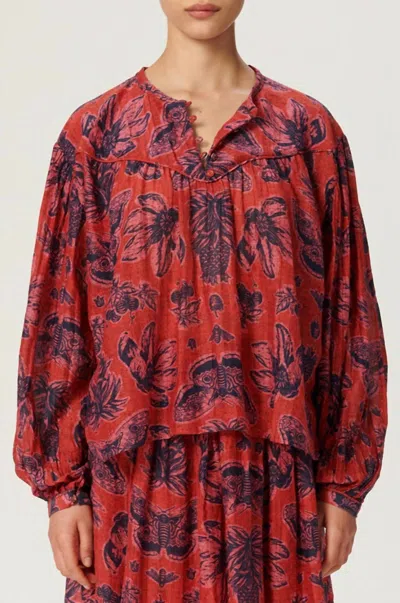 Chufy Iris Button Up Blouse In Crafty Flower Red In Multi