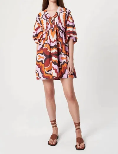 Chufy Liberty Organic Cotton Mini Dress In Wavy Lilac In Brown