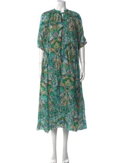 Pre-owned Chufy Paisley Print Long Dress In Green