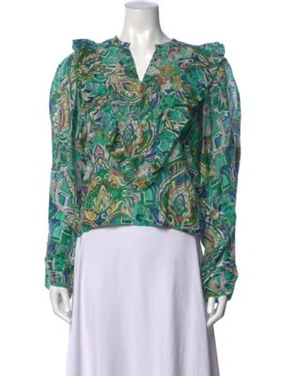 Pre-owned Chufy Paisley Print V-neck Blouse In Green