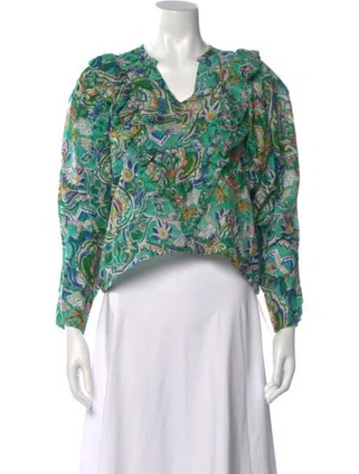 Pre-owned Chufy Paisley Print V-neck Blouse In Green