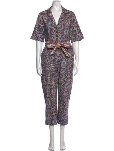 Pre-owned Chufy Paisley Print V-neck Jumpsuit In Blue