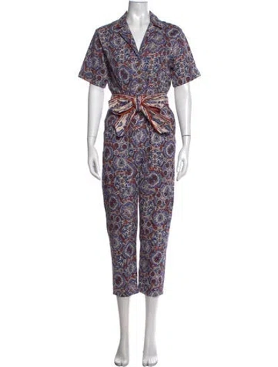 Pre-owned Chufy Paisley Print V-neck Jumpsuit In Blue