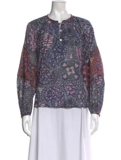 Pre-owned Chufy Patterned Crew Neck Blouse In Purple