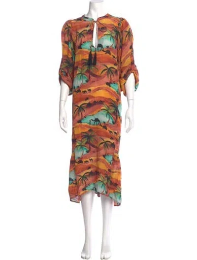 Pre-owned Chufy Patterned Long Dress In Orange
