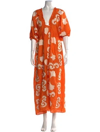 Pre-owned Chufy Patterned Long Dress In Orange