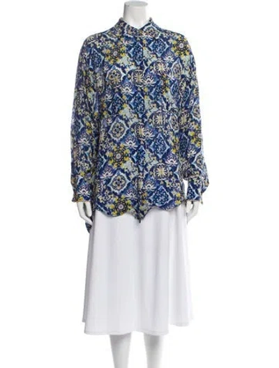 Pre-owned Chufy Patterned Long Sleeve Blouse In Blue