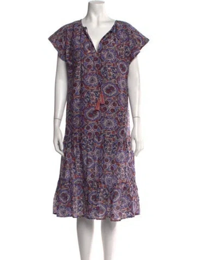 Pre-owned Chufy Patterned Midi Length Dress In Blue
