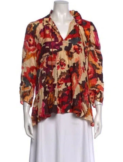 Pre-owned Chufy Patterned V-neck Blouse In Red