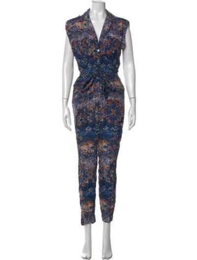 Pre-owned Chufy Patterned V-neck Jumpsuit In Blue