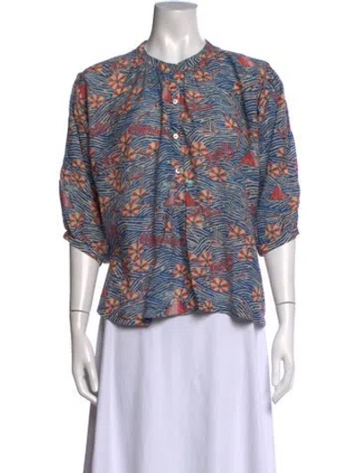 Pre-owned Chufy Printed Crew Neck Button-up Top In Blue