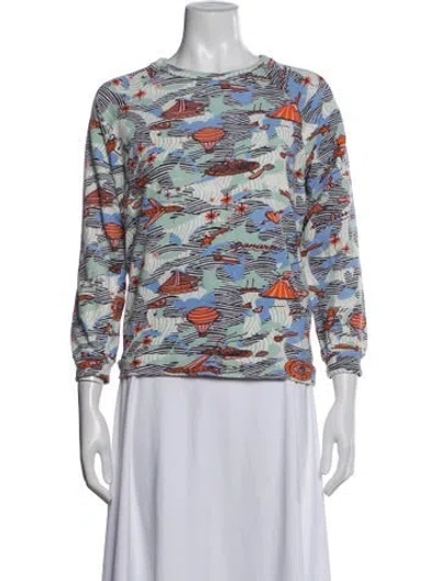 Pre-owned Chufy Printed Crew Neck Top In Blue