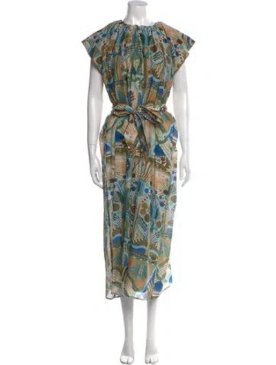 Pre-owned Chufy Printed Long Dress In Blue