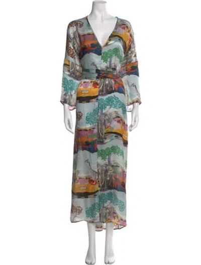 Pre-owned Chufy Printed Long Dress In Blue