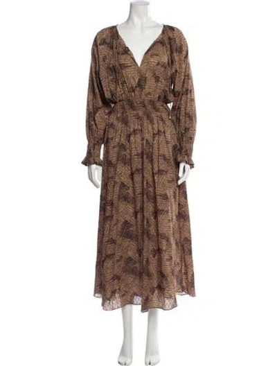Pre-owned Chufy Printed Long Dress In Brown