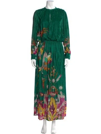 Pre-owned Chufy Printed Long Dress In Green