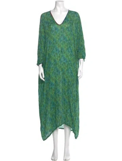 Pre-owned Chufy Printed Long Dress In Green