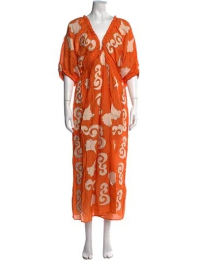 Pre-owned Chufy Printed Long Dress In Orange