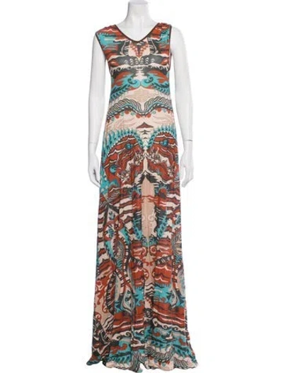 Pre-owned Chufy Printed Long Dress W/ Tags In Orange