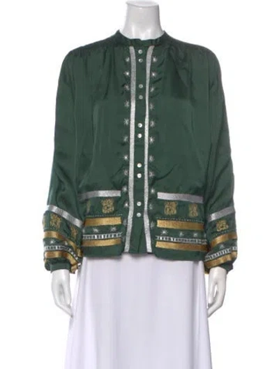 Pre-owned Chufy Printed Long Sleeve Blouse In Green