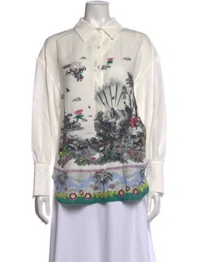 Pre-owned Chufy Printed Long Sleeve Blouse In White
