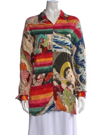 Pre-owned Chufy Printed Long Sleeve Button-up Top In Multicolor
