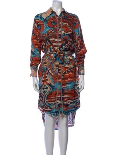 Pre-owned Chufy Printed Midi Length Dress In Blue/orange