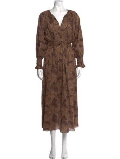 Pre-owned Chufy Printed Midi Length Dress In Brown