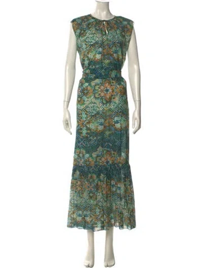 Pre-owned Chufy Printed Midi Length Dress In Green