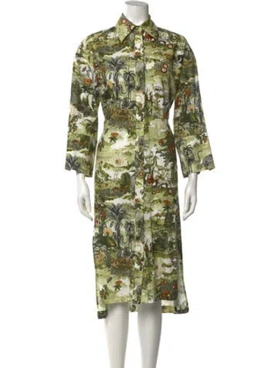 Pre-owned Chufy Printed Midi Length Dress In Green