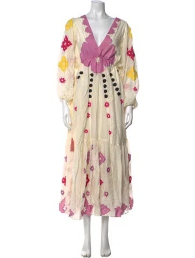 Pre-owned Chufy Printed Midi Length Dress In Neutrals/pink/purple
