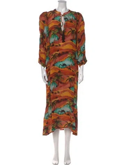 Pre-owned Chufy Printed Midi Length Dress In Orange